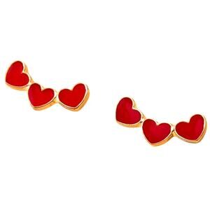 Red Gold Triple Heart Hearts Stud Earrings Cartilage Kawaii Cutecore Valentines